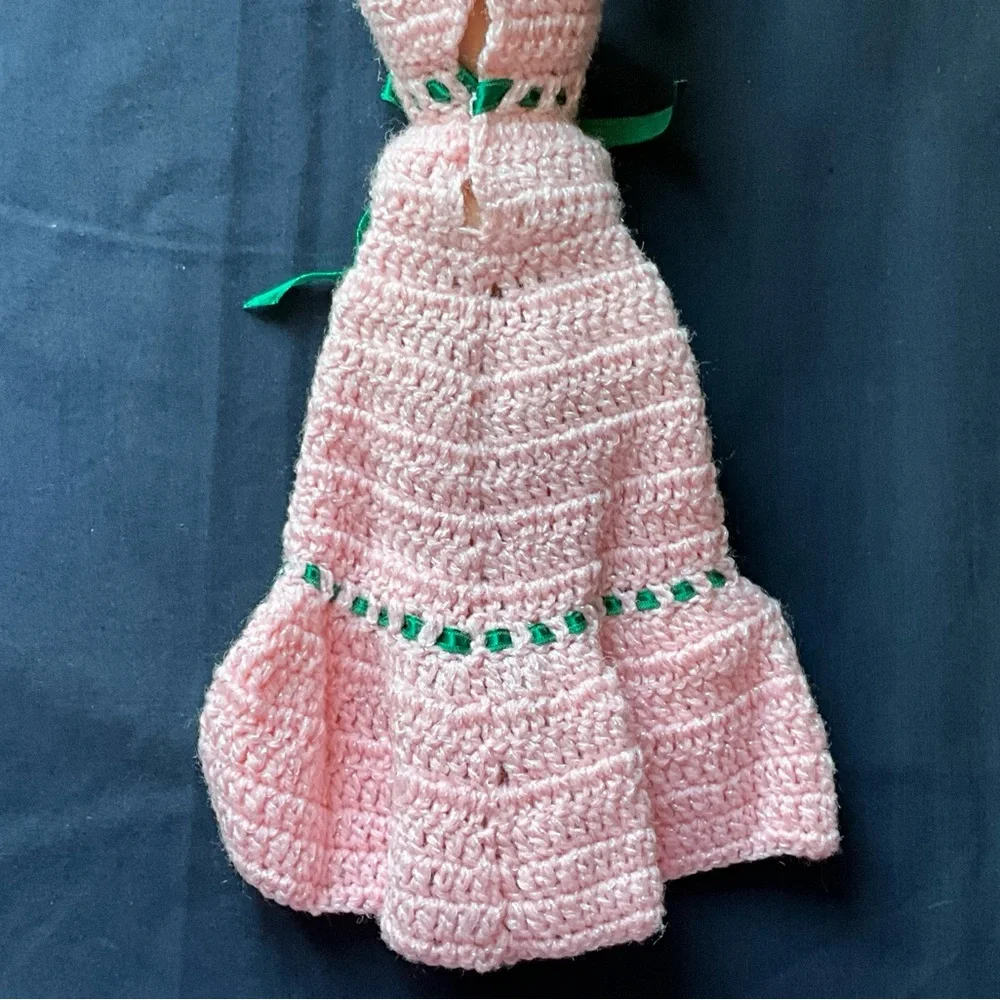 Vintage 1960s Barbie Doll in Homemade Pink Crochet Dress No Wigs Japan Foot